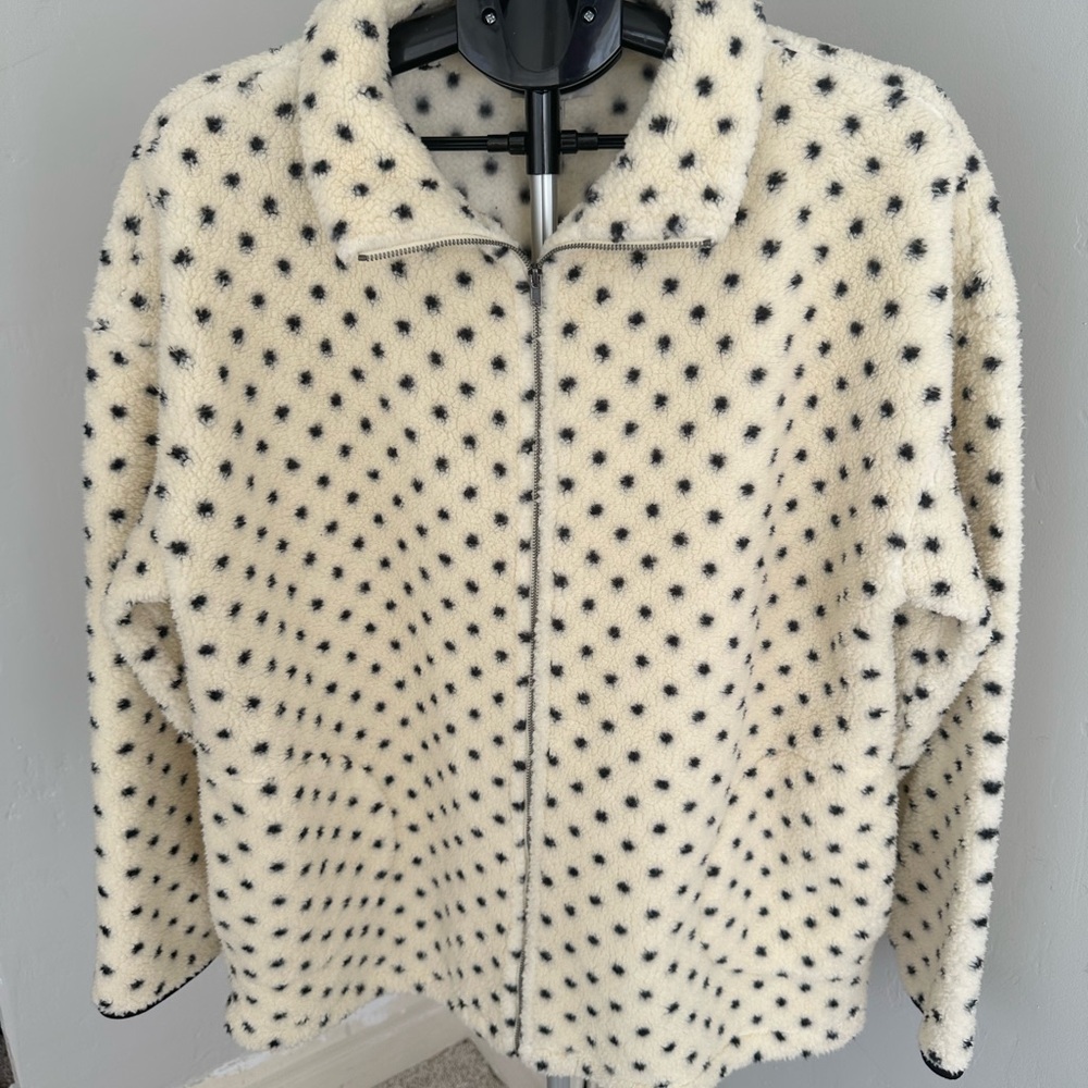 Loft Polka Dot Sherpa Fleece Jacket - Cream and Black